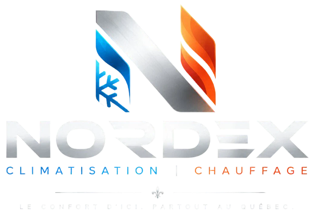 Logo Nordex, climatisation et chauffage, avec le slogan Le confort d’ici. Partout au Québec.